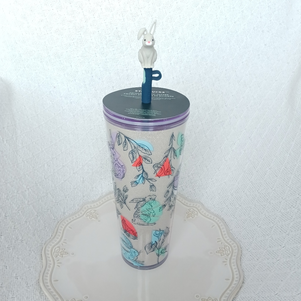 Starbucks Spring 2024 Easter 24 OZ Tumbler Silicone Straw Topper Rabbit Bunny